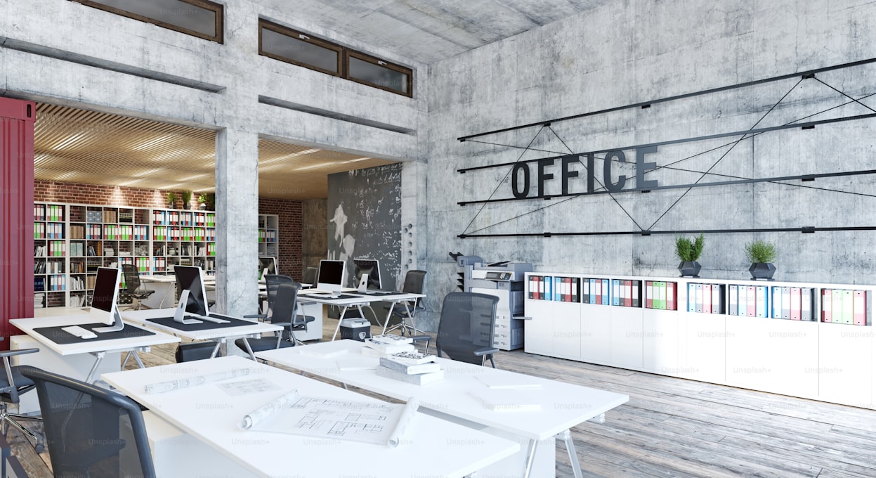 Modern open-plan office interior with natural light