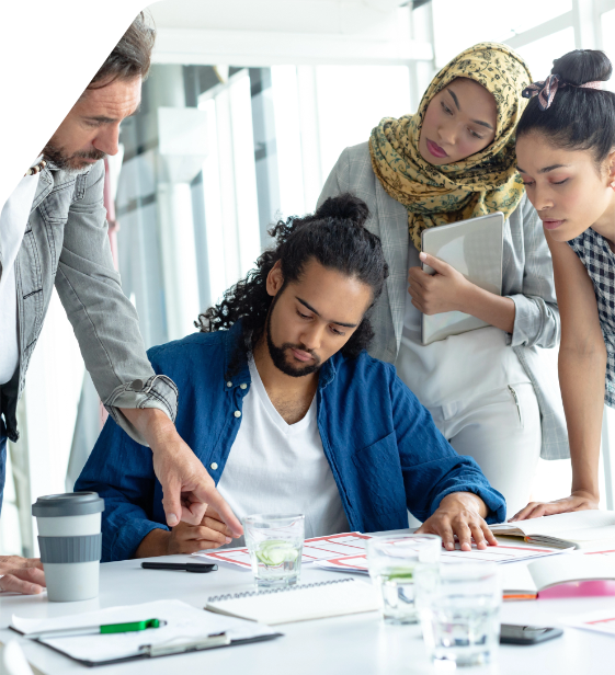 Team conducting proactive risk planning session